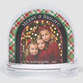 Merry & Bright! Weihnachts-Kariert-Feiertag-Foto Schneekugeln (Rückseite)