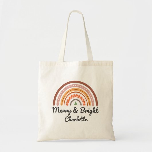 Merry & Bright Weihnachts-Regenbogenname Tragetasche (Vorne)