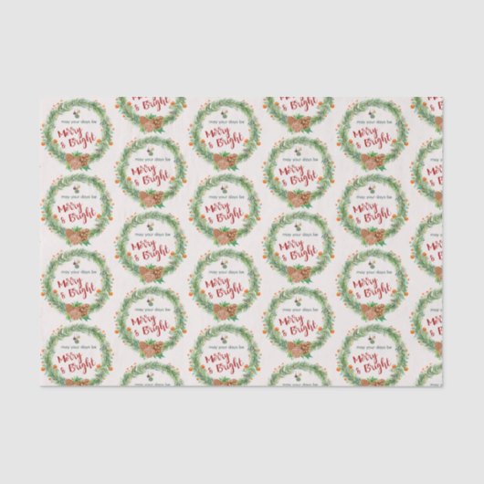 Merry & Bright Weihnachts-Wreath-Muster Seidenpapier (Vorderseite)