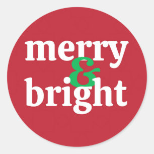 "Merry & Bright" Weihnachtsaufkleber Runder Aufkleber