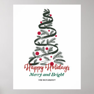 Merry & Bright   Weihnachtsbaumtypografie Poster