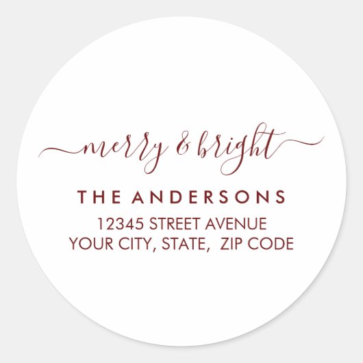 Merry Bright Weihnachtsfeiertag Rote Rücksendeadre Runder Aufkleber (Vorderseite)