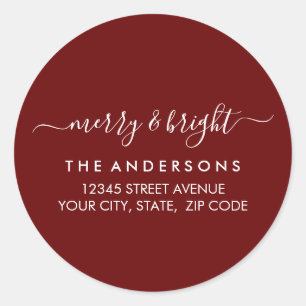 Merry Bright Weihnachtsfeiertag Rote Rücksendeadre Runder Aufkleber