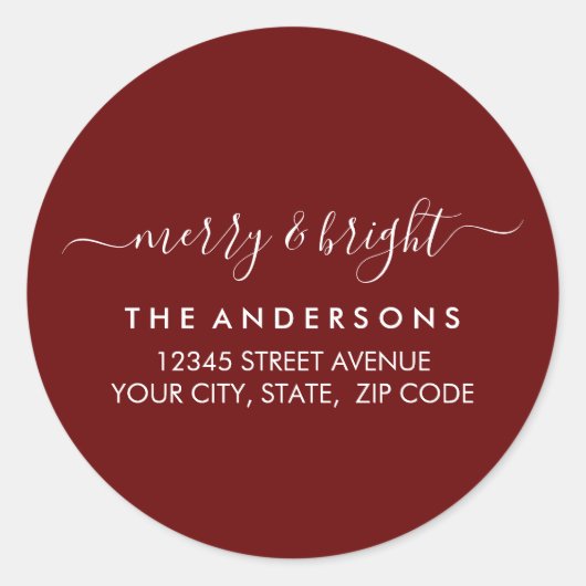 Merry Bright Weihnachtsfeiertag Rote Rücksendeadre Runder Aufkleber (Vorderseite)