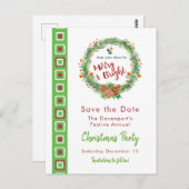 Merry & Bright Weihnachtskranz Save the Date Postkarte (Vorne/Hinten)