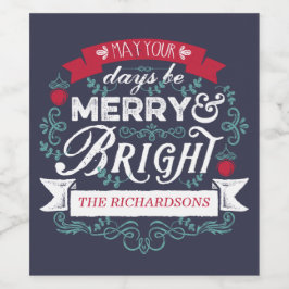 Merry & Bright Weihnachtstypografie Custom Banner Weinetikett