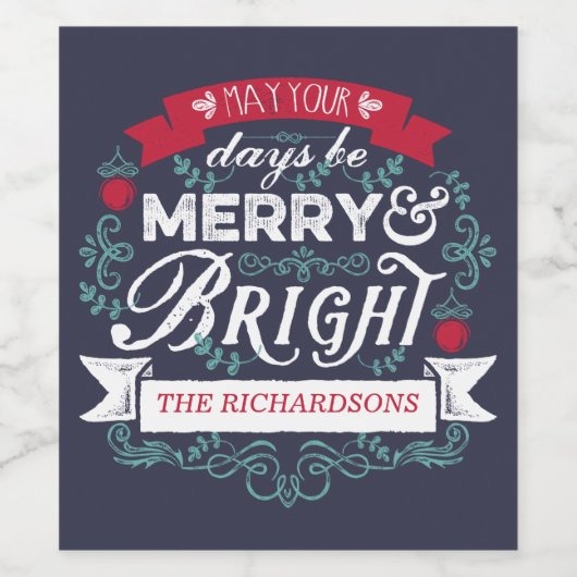 Merry & Bright Weihnachtstypografie Custom Banner Weinetikett (Einzelnes Label)