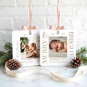 Merry & Bright White Baby First Christmas Fotos Ornament Aus Metall