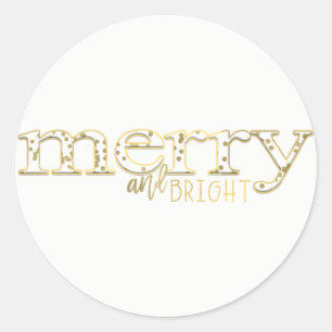 Merry & Bright White Gold Feiertage Weihnachten Ge Runder Aufkleber
