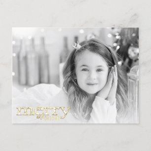 Merry & Bright White Gold Holiday Foto Feiertagspostkarte