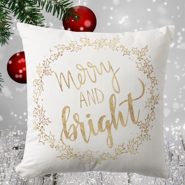 Merry & Bright - White & Gold - Weihnachten Kissen (Merry & Bright - White & Gold - Christmas Throw Pillow)