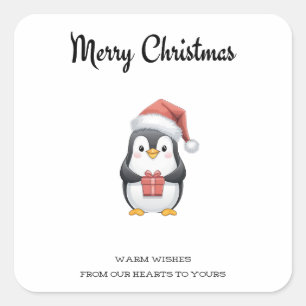 "Merry & Bright with Penguins" Quadratischer Aufkleber