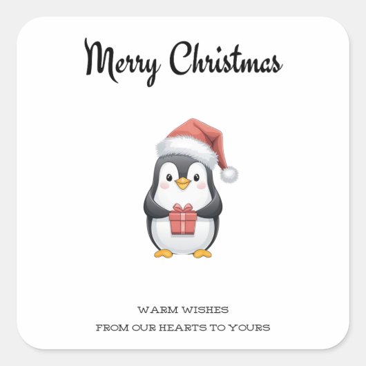 "Merry & Bright with Penguins" Quadratischer Aufkleber (Vorderseite)