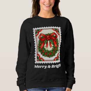 Merry & Bright Wreath Christmas Postage Briefmarke Sweatshirt