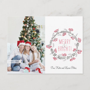 Merry & Bright Wreath Feiertagspostkarte