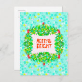 Merry & Bright Wreath Feiertagspostkarte (Vorne/Hinten)