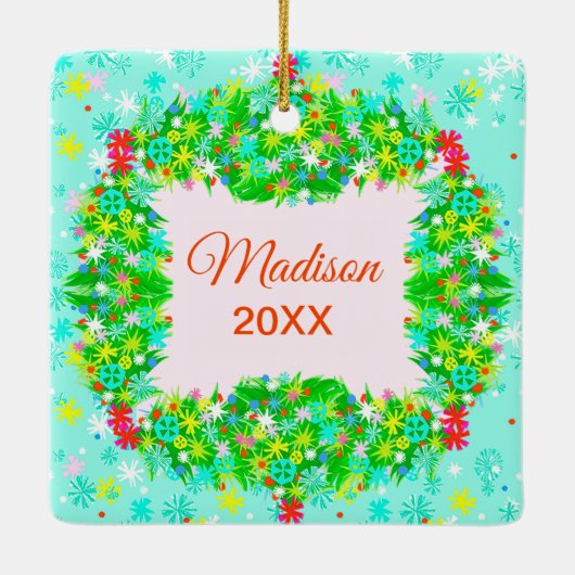 Merry & Bright Wreath Keramikornament (Rückseite)