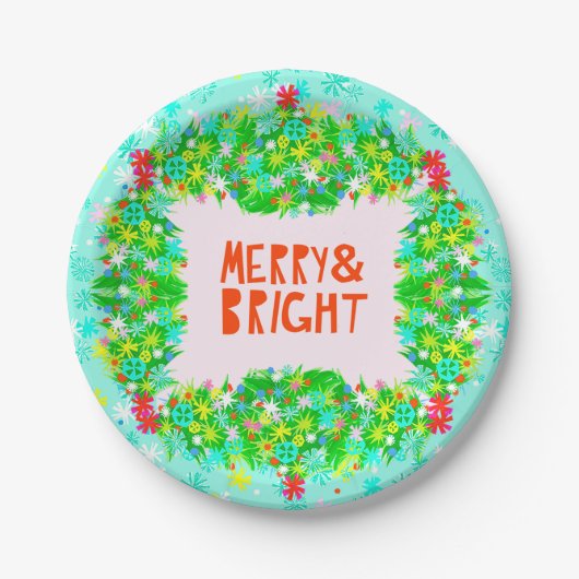 Merry & Bright Wreath Pappteller (Vorderseite)