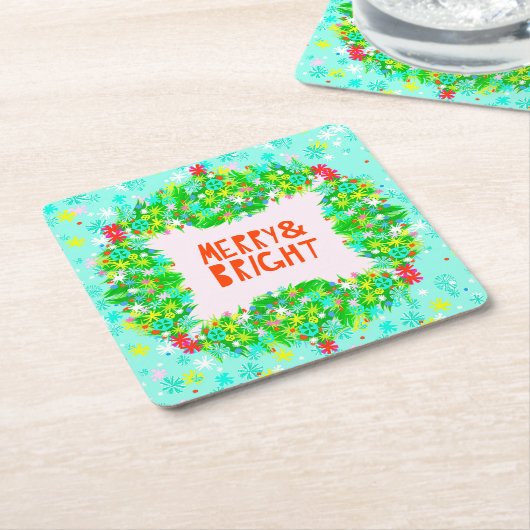 Merry & Bright Wreath Rechteckiger Pappuntersetzer (angewinkelt)