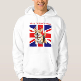 Merry British Christmas Corgi Reindeer Antlers Hoodie