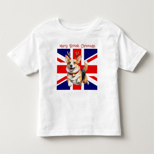 Merry British Christmas Corgi Reindeer Antlers Kleinkind T-shirt (Vorderseite)