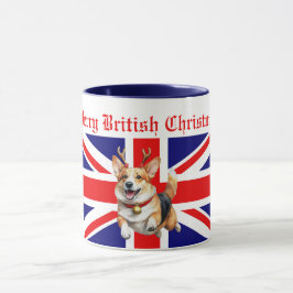 Merry British Christmas Corgi Reindeer Antlers Tasse