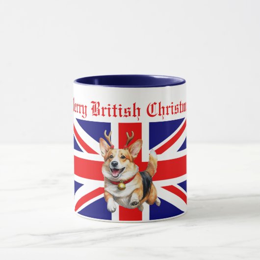 Merry British Christmas Corgi Reindeer Antlers Tasse (Zentrum)