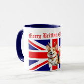 Merry British Christmas Corgi Reindeer Antlers Tasse (Vorderseite Links)
