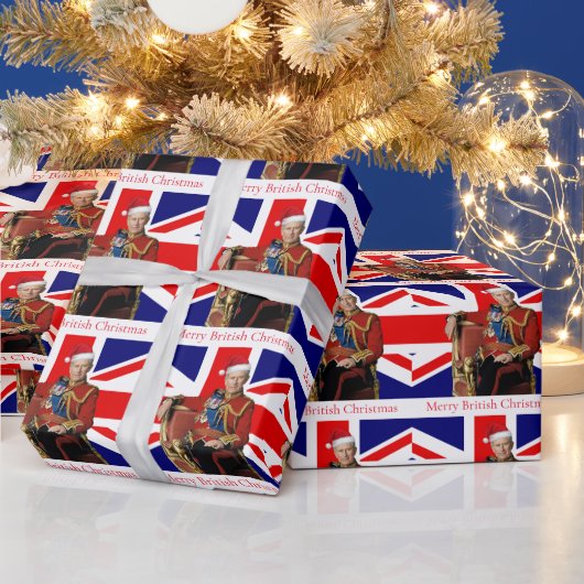 Merry British Christmas King Charles III Geschenkpapier (Feiertage)