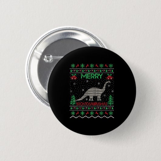 Merry Brontosaurus Xmas Gift Ugly Brontosaurus Chr Button (Vorne & Hinten)