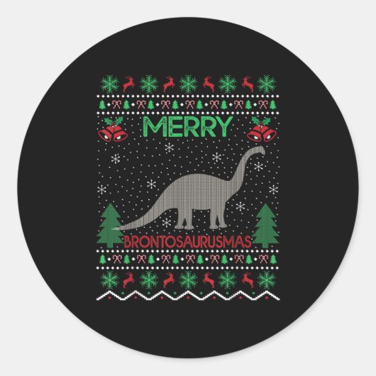 Merry Brontosaurus Xmas Gift Ugly Brontosaurus Chr Runder Aufkleber (Vorderseite)