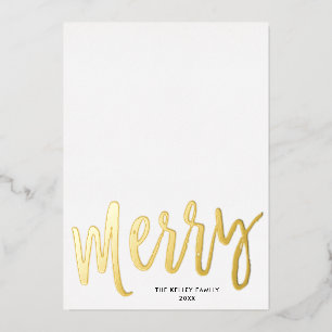 Merry Brush Script Minimalistisches vertikales Fot Folien Feiertagskarte