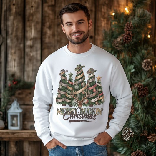 Merry Buckin’ Christmas – Camo Cowboy Tree  Sweatshirt