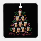 Merry & Caffeinated Xmas Coquette Coffee Latte Ornament Aus Metall (Vorderseite)