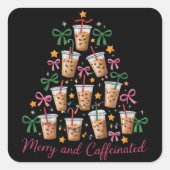 Merry & Caffeinated Xmas Coquette Coffee Latte Quadratischer Aufkleber (Vorderseite)