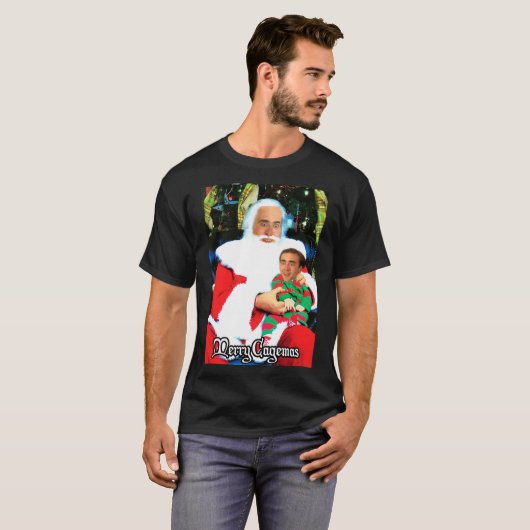 Merry Cagemas Santa Knee Nicolas Cage Christmas Es T-Shirt (Vorne ganz)
