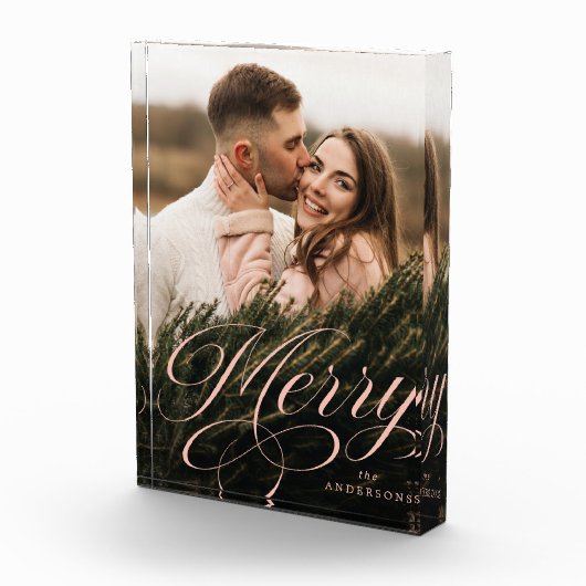 Merry Calligraphy Blush Script Holiday Fotoblock (Rechts)