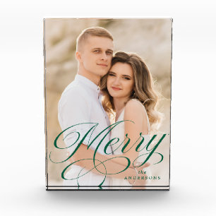Merry Calligraphy Green Script Holiday Fotoblock