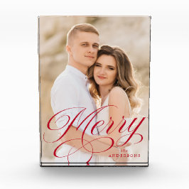 Merry Calligraphy Red Script Holiday Fotoblock