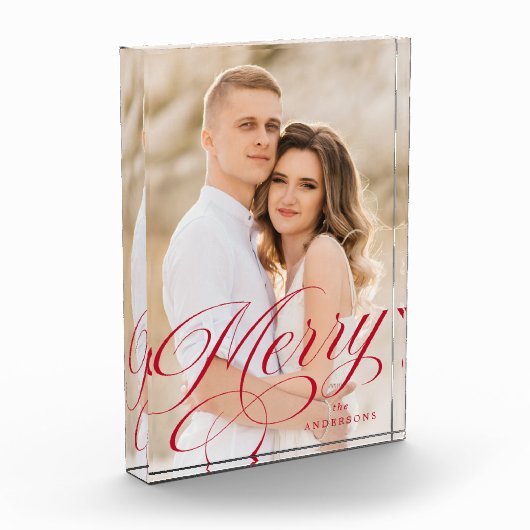 Merry Calligraphy Red Script Holiday Fotoblock (Links)