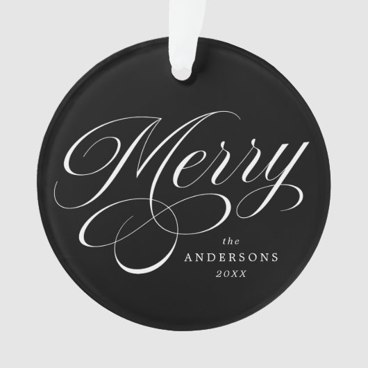 Merry Calligraphy Script Black Foto Ornament (Vorderseite)