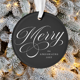 Merry Calligraphy Script Black Foto Ornament