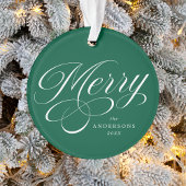 Merry Calligraphy Script Green Foto Ornament