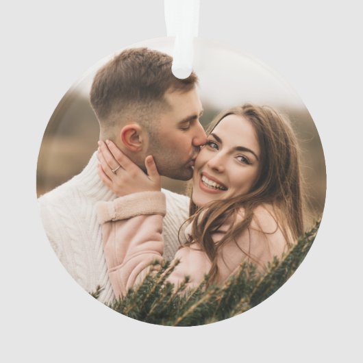 Merry Calligraphy Script Navy Blue Foto Ornament (Rückseite)