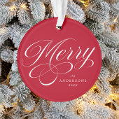 Merry Calligraphy Script Red Foto Ornament