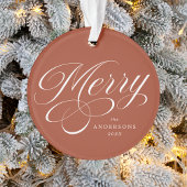 Merry Calligraphy Script Terracotta Foto Ornament
