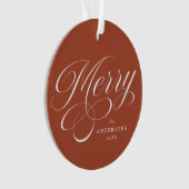 Merry Calligraphy Script Terracotta Foto Ornament (Vorderseite)