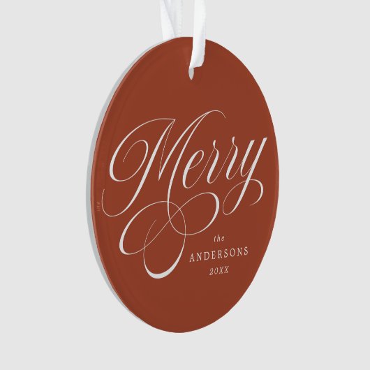 Merry Calligraphy Script Terracotta Foto Ornament (Vorderseite)