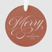 Merry Calligraphy Script Terracotta Foto Ornament (Vorderseite)