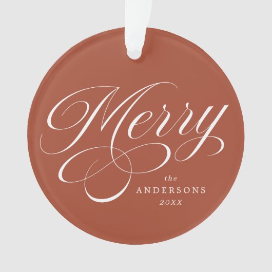 Merry Calligraphy Script Terracotta Foto Ornament (Vorderseite)